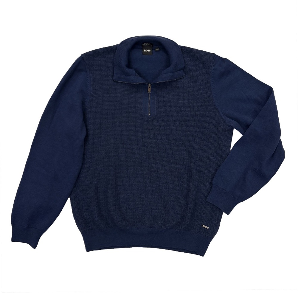 Hugo Boss virgin wool quarter zip navy sweater size L
